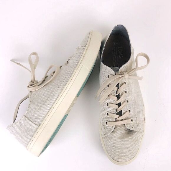 Toms Sneakers Canvas Lenox Beige Glitter Size 9 - Picture 2 of 10